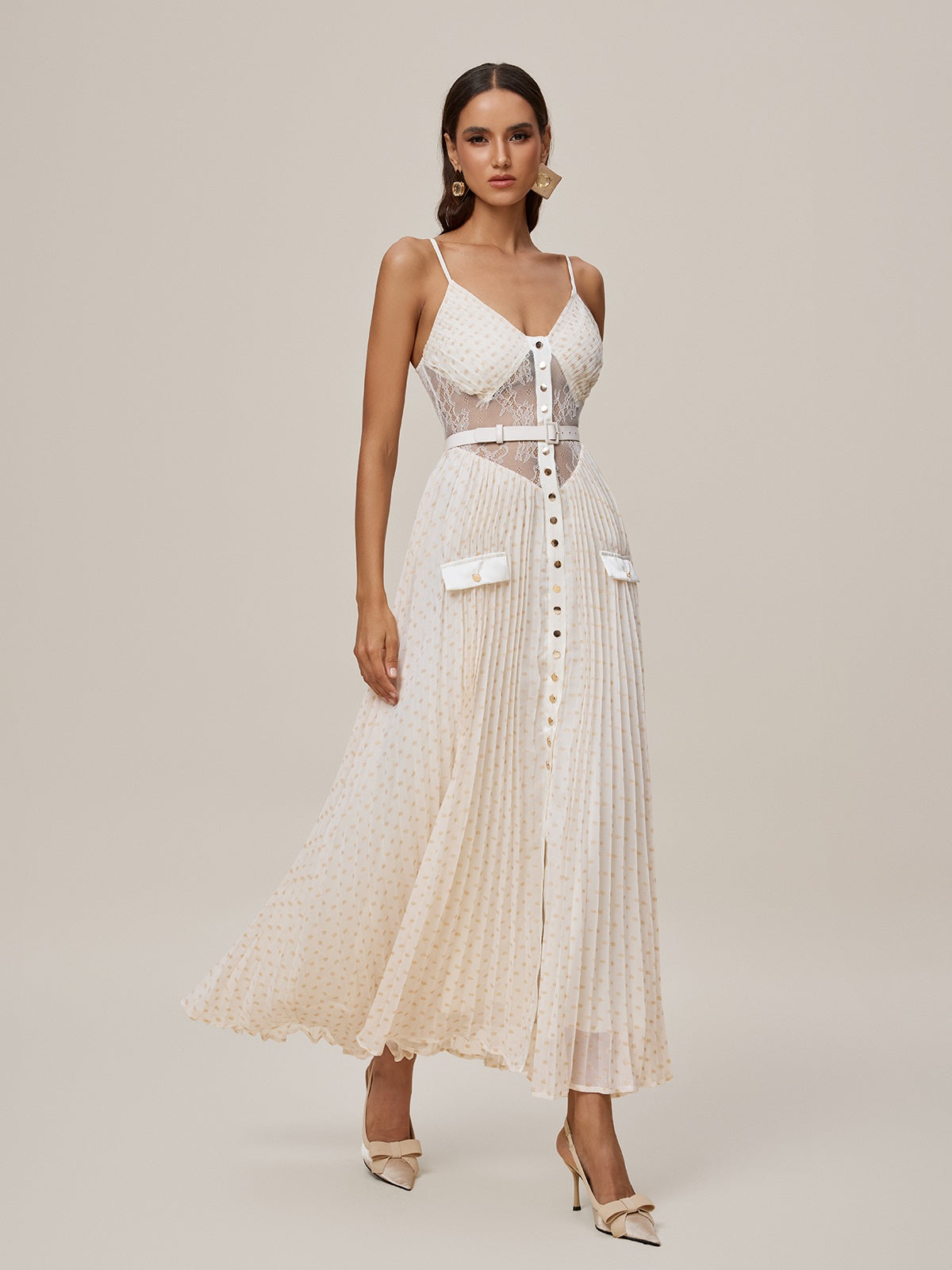 Spaghetti Lace Button Maxi Dress - View 2