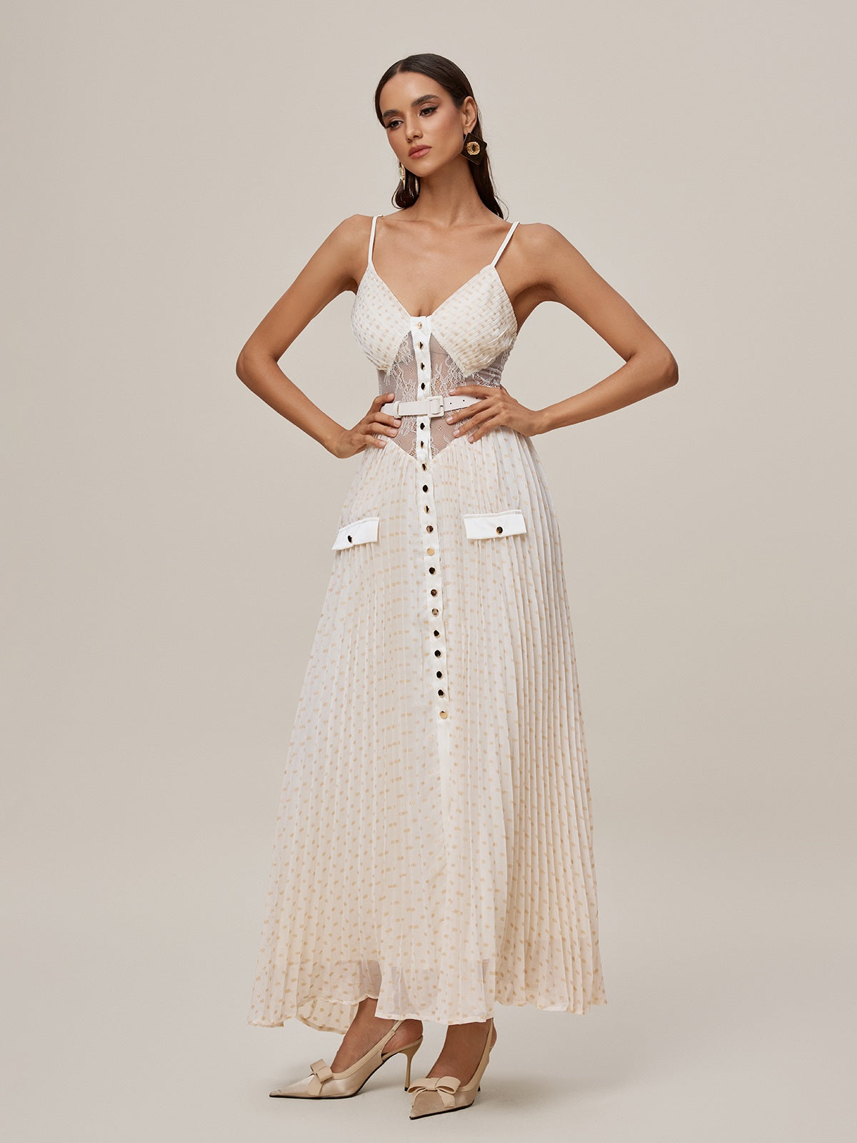 Spaghetti Lace Button Maxi Dress - View 5