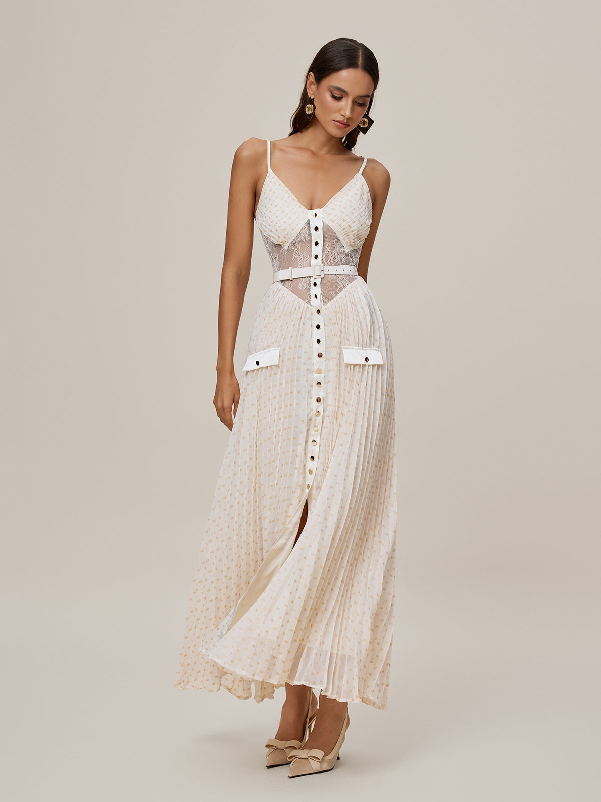 Spaghetti Lace Button Maxi Dress - View 4
