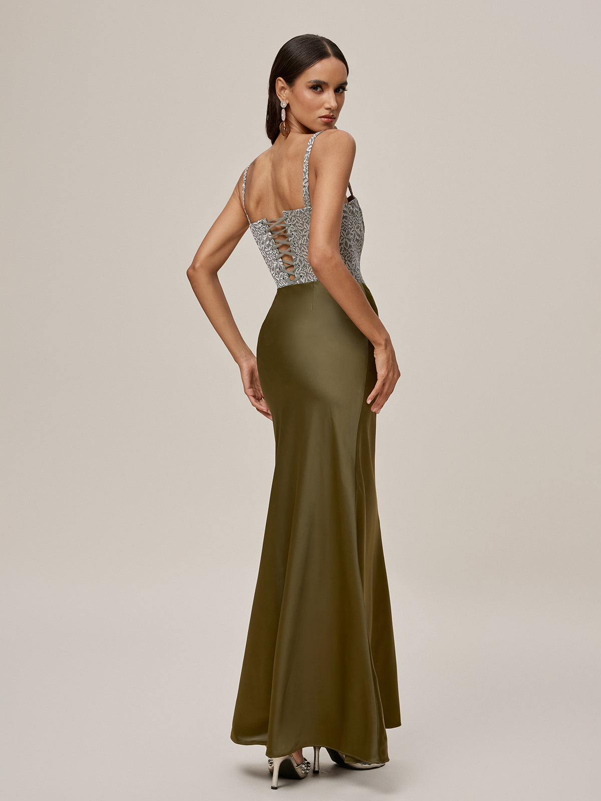 Spaghetti Lace Up Embroidered Maxi Dress - View 6