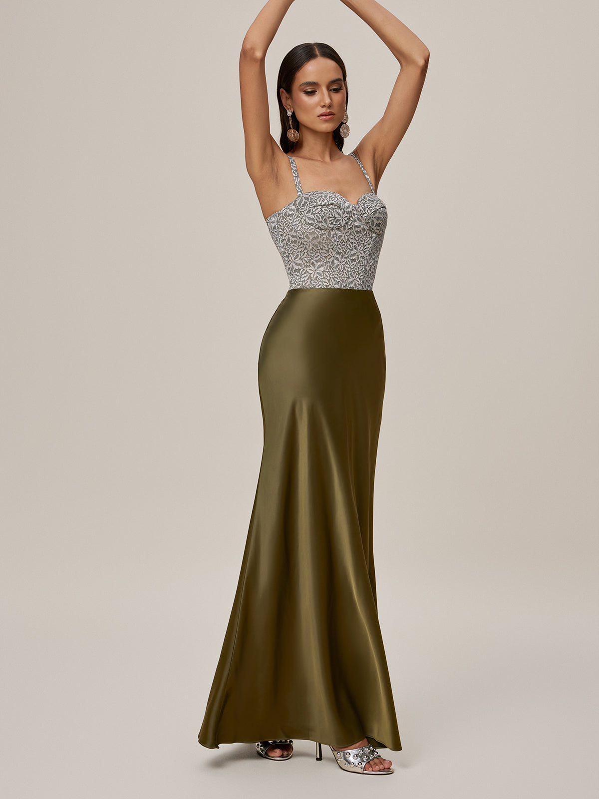 Spaghetti Lace Up Embroidered Maxi Dress - View 3