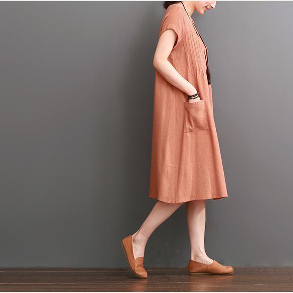 Orange cotton dresses summer short sleeve maxi dress