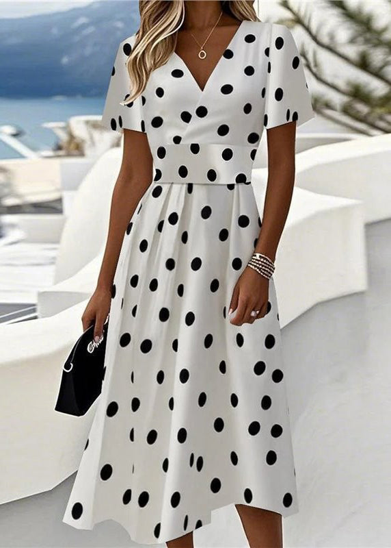 Organic Pink V Neck Print Chiffon Vacation Dresses Summer