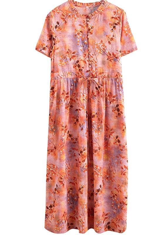 Floral Print Short Sleeve Button Front Drawstring Waist Midi Dress 5