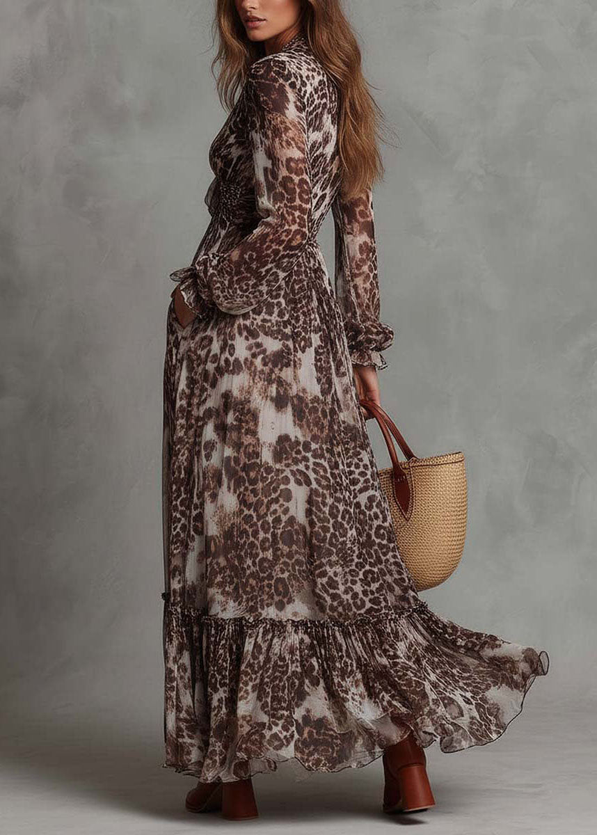 Original Design V Neck Ruffled Print Chiffon Dresses Summer 5