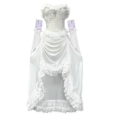 Lace Spaghetti Strap Corset Ruffle High Low Dress