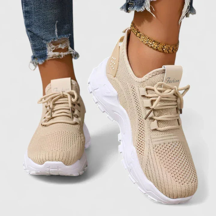 Knit Mesh Lace Up Chunky Sole Sneakers