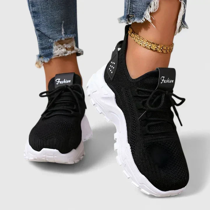Lace Up Knit Mesh Chunky Platform Sneakers