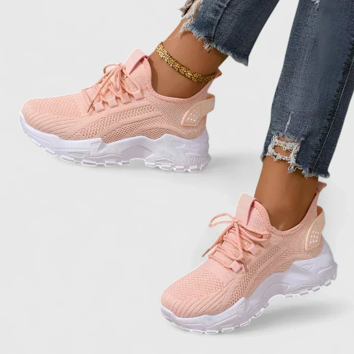 Knit Mesh Lace Up Chunky Sole Sneakers