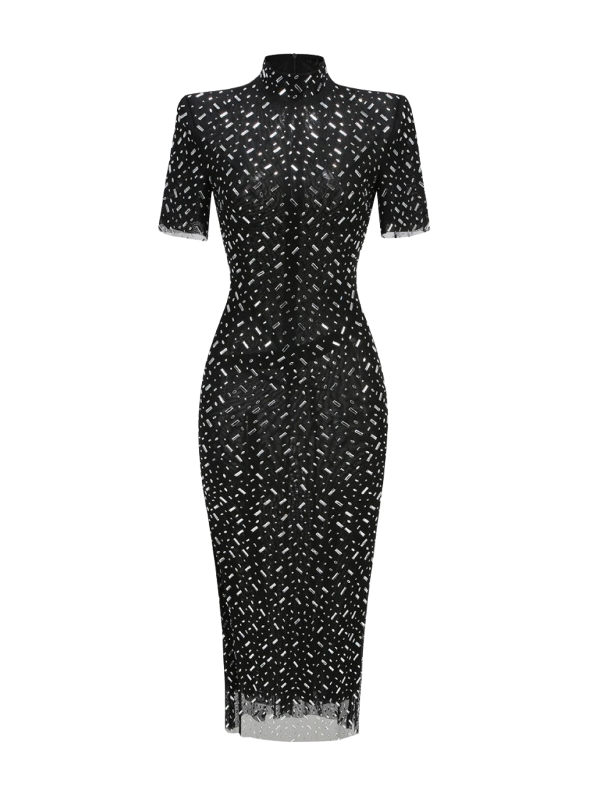 Sequin Mock Neck Short Sleeve Lattice Bodycon Maxi Dress