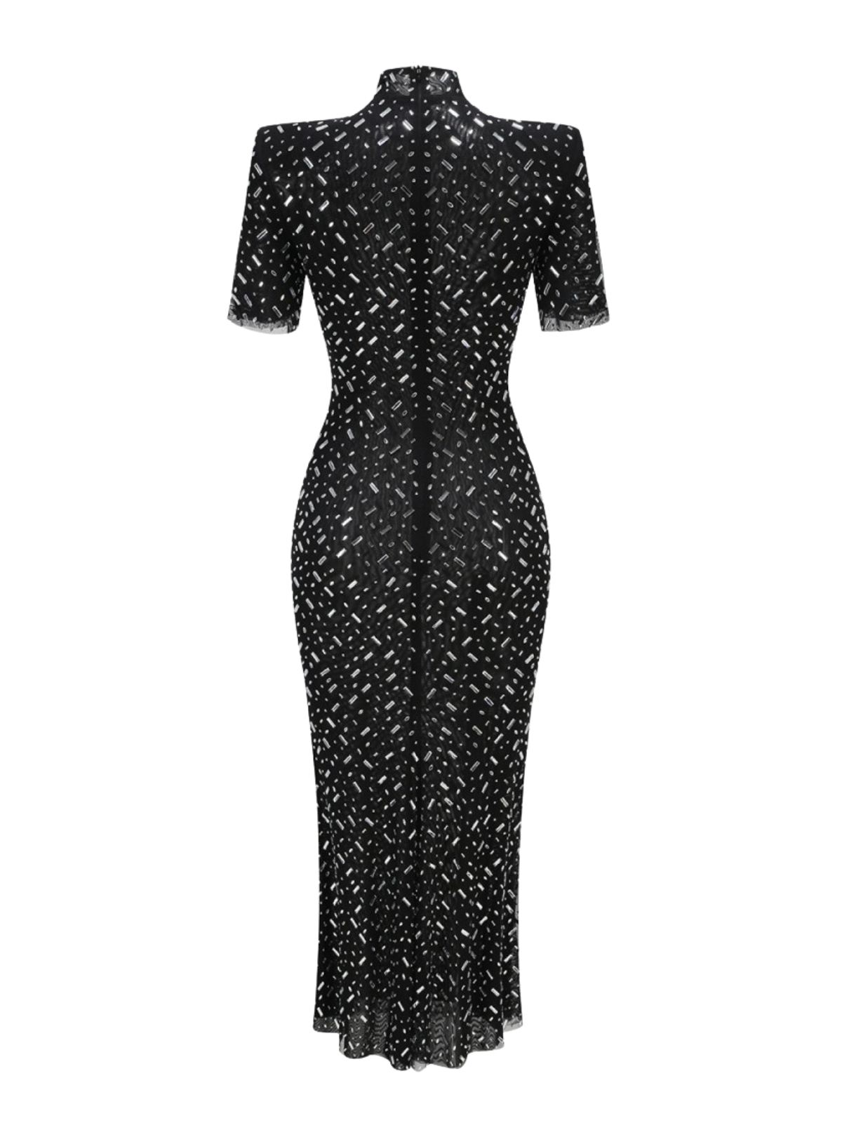 Sequin Mock Neck Short Sleeve Lattice Bodycon Maxi Dress