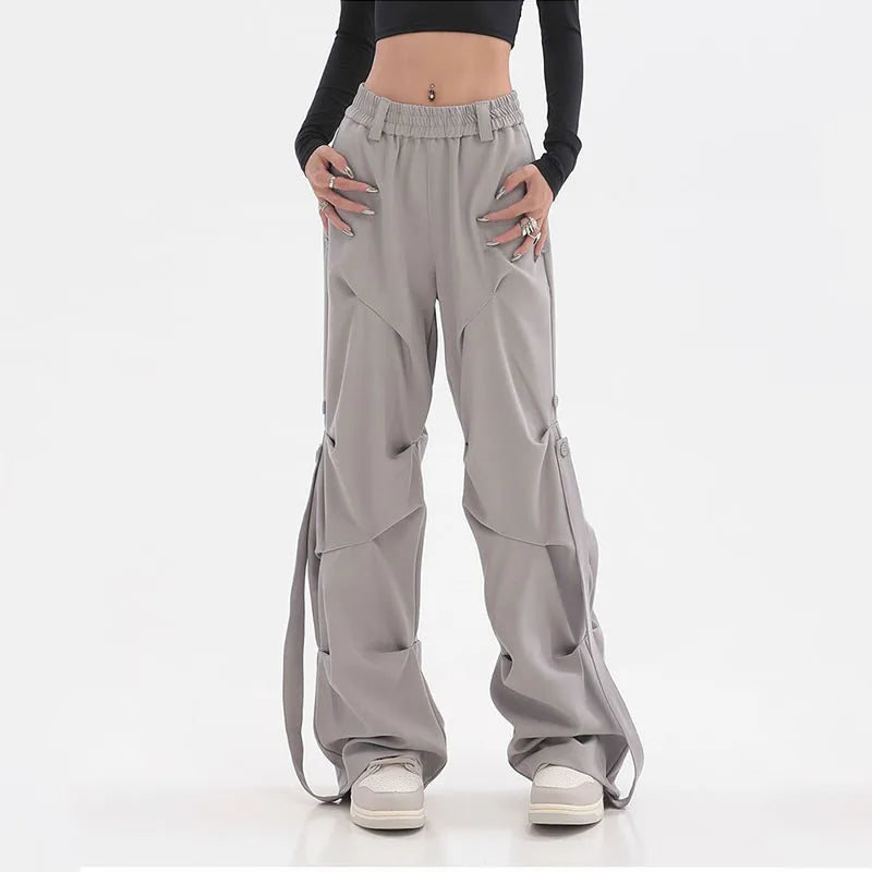 Pleated Cargo Streetwear Wide Pants GRAY / S
