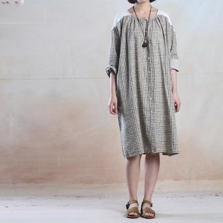 Oversize maxi dress summer grid cotton sundress loose fitting dress