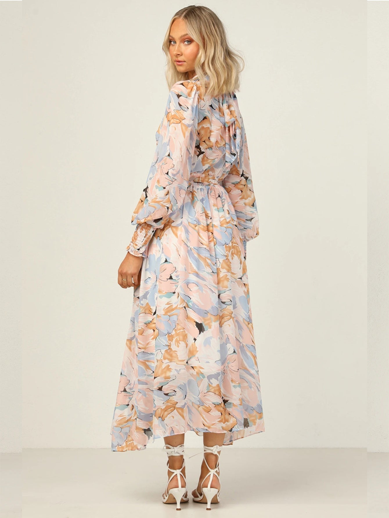 Oversized Floral Print Self Waist Tie Dress