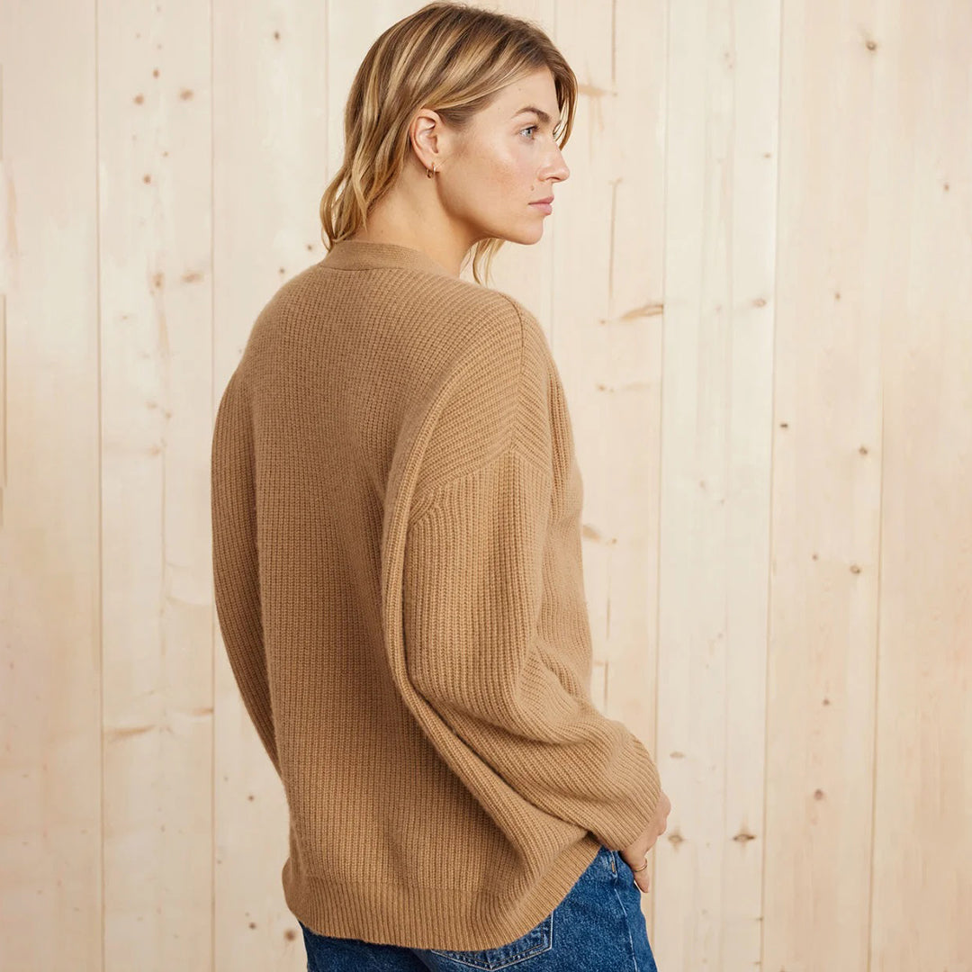 V-Neck Button Front Ribbed Knit Oversized Cardigan