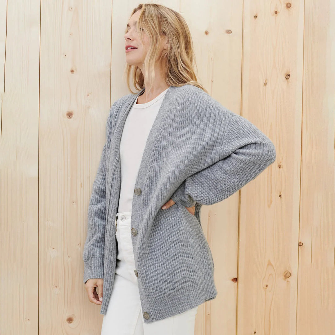 V-Neck Button Front Ribbed Knit Oversized Cardigan