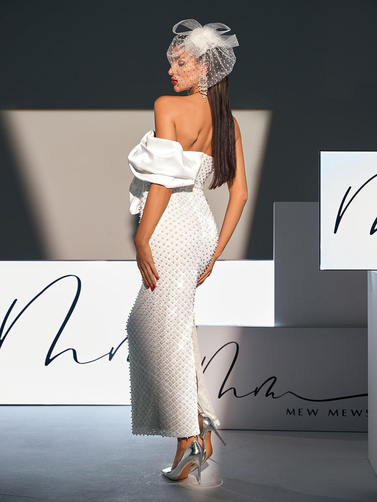 Strapless Bow Pearl Embellished Maxi Dress - View 5