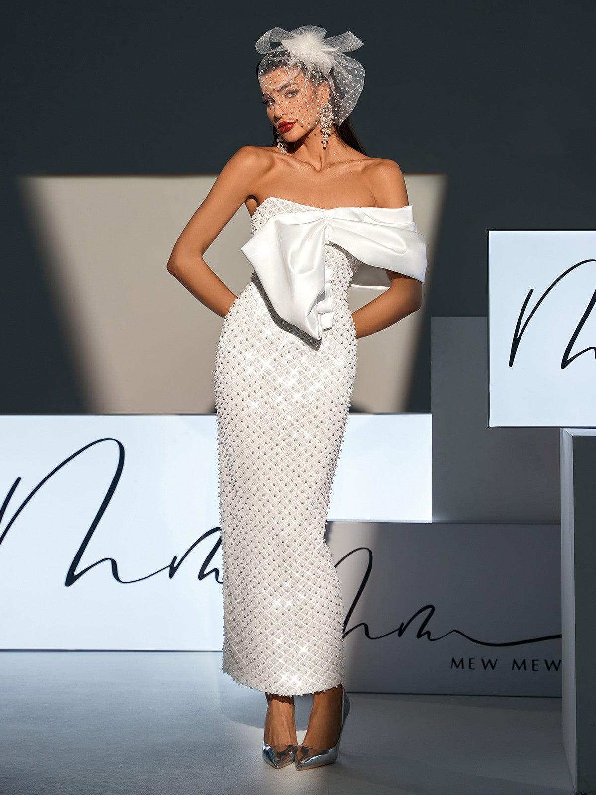 Strapless Bow Pearl Embellished Maxi Dress - View 2