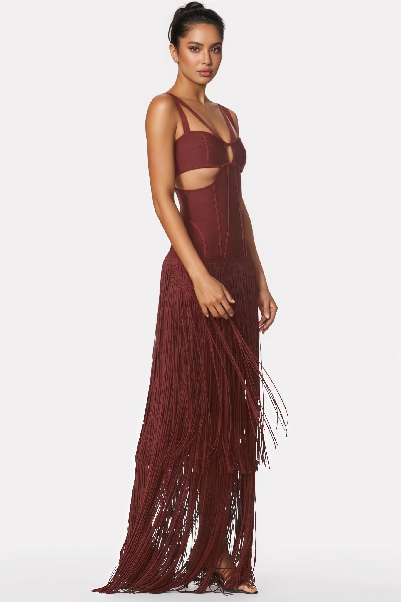 Romo Bandage Cut Out Tassel Midi Dress - View 2