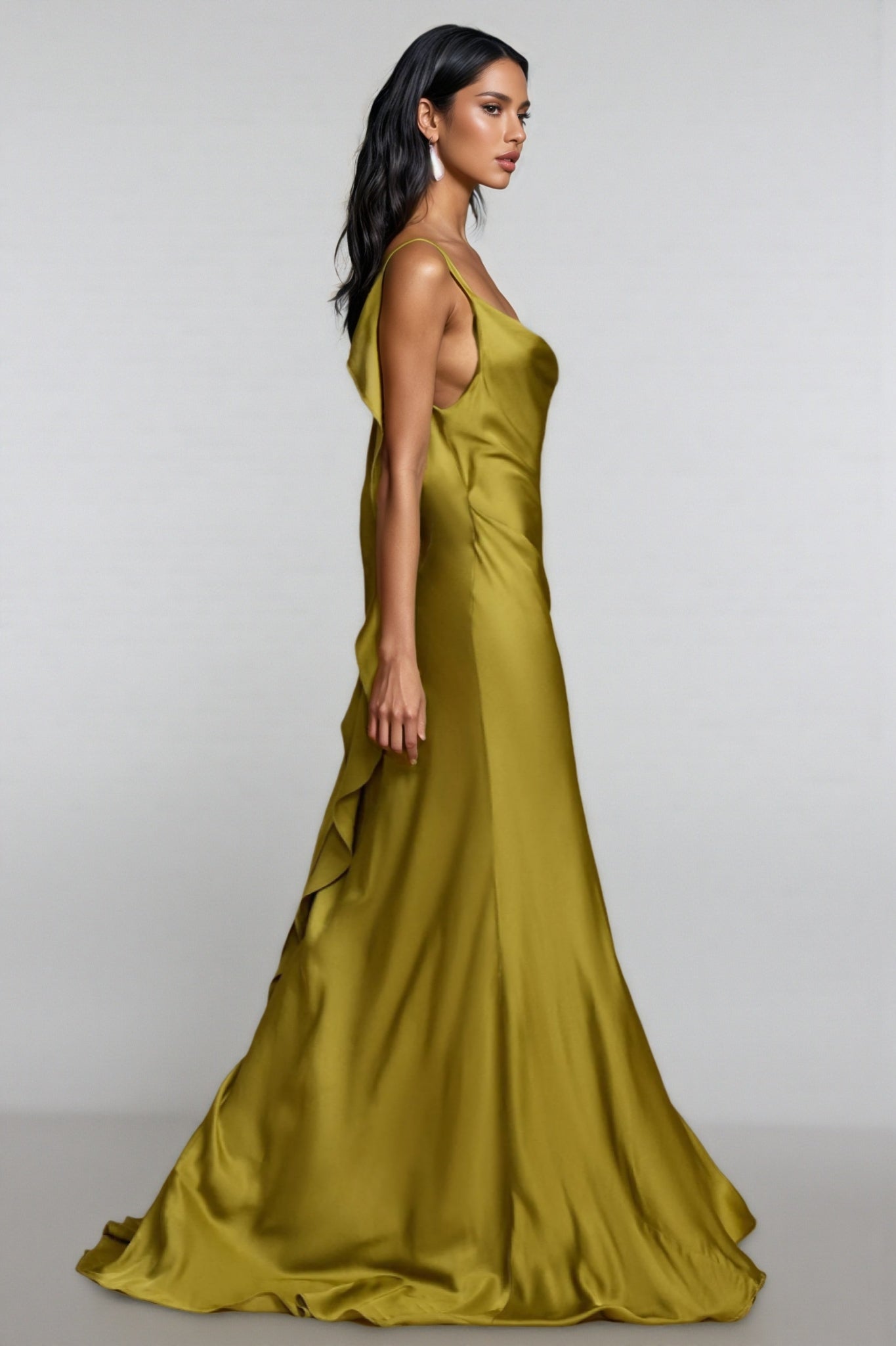 Lelia Solid Satin Backless Frill Maxi Dress - View 2