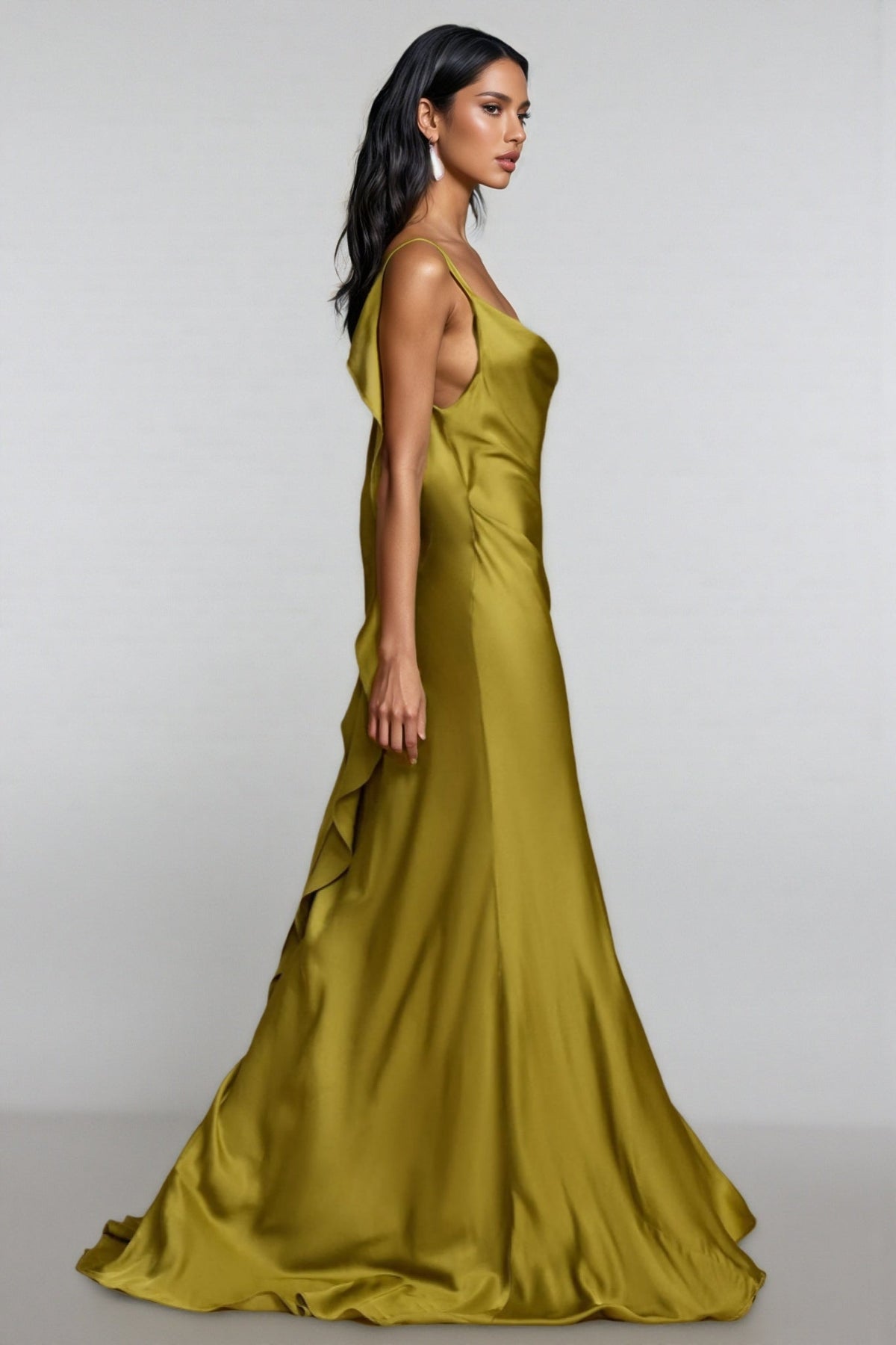 Cowl Neck Spaghetti Strap Satin High Split Maxi Dress 2