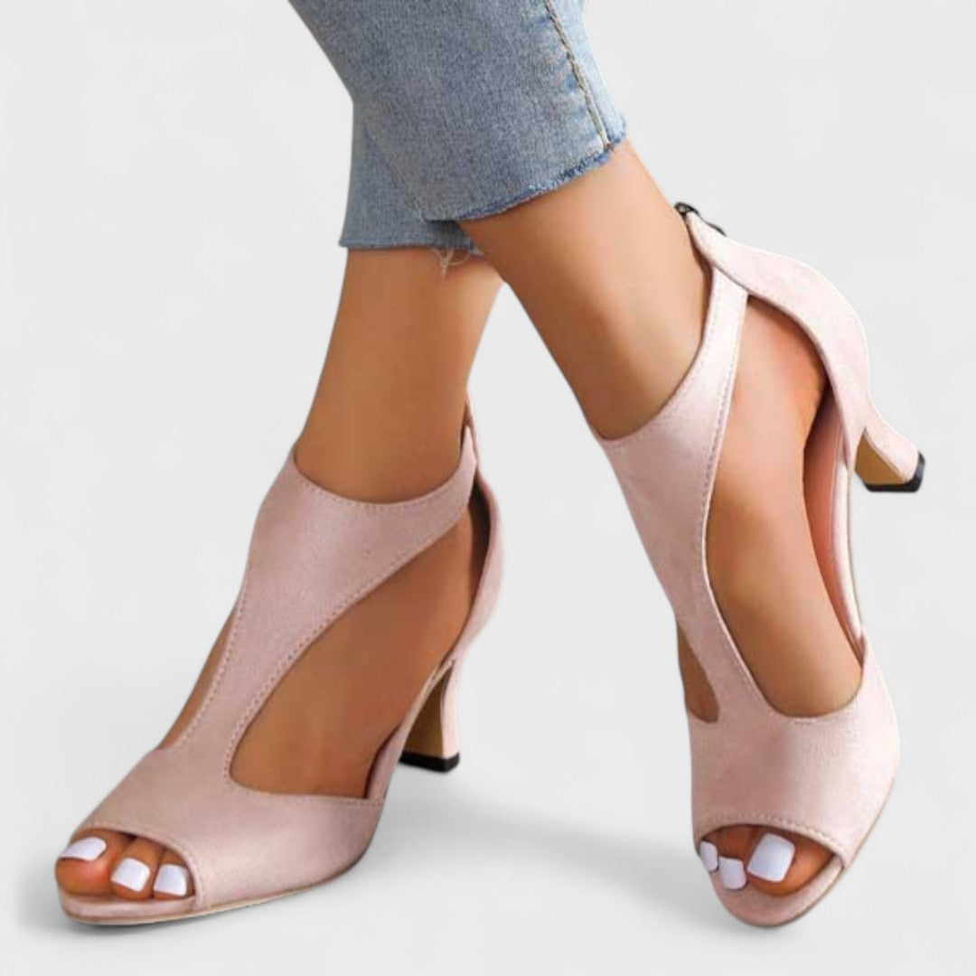 Peep Toe T-Strap Back Zip Heeled Sandals