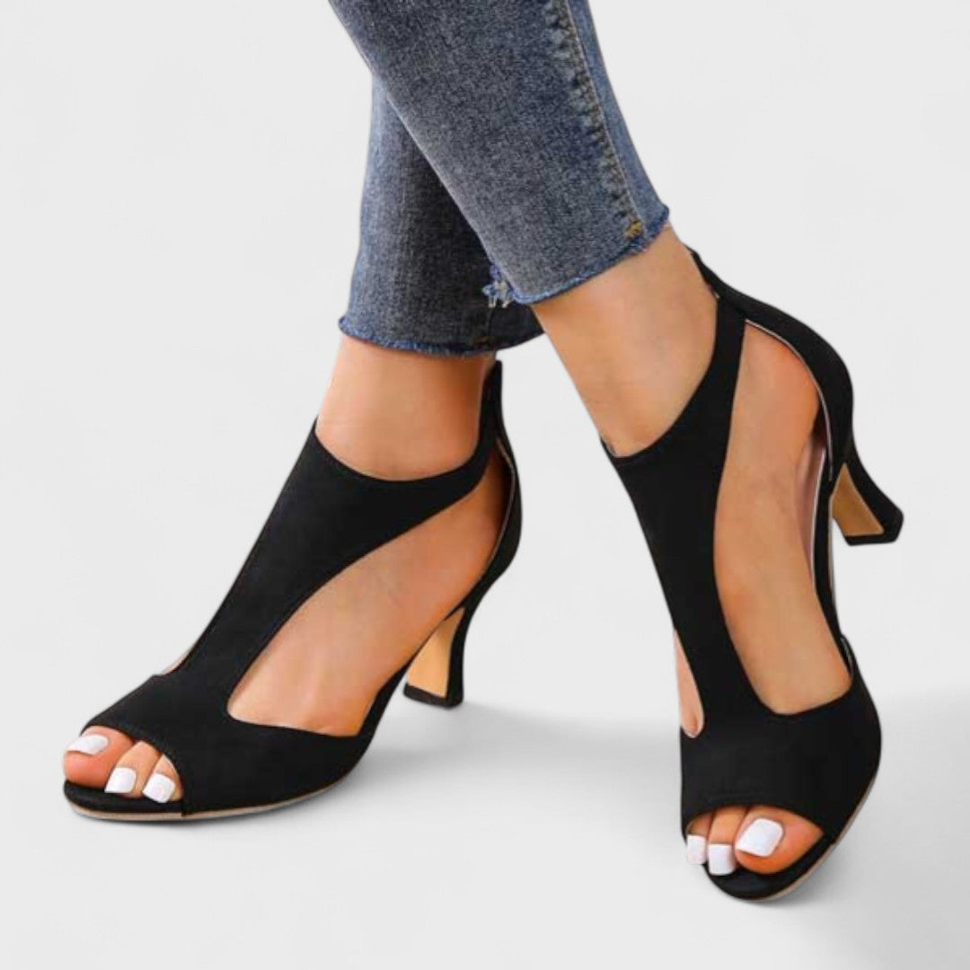 Peep Toe T-Strap Back Zip Heeled Sandals