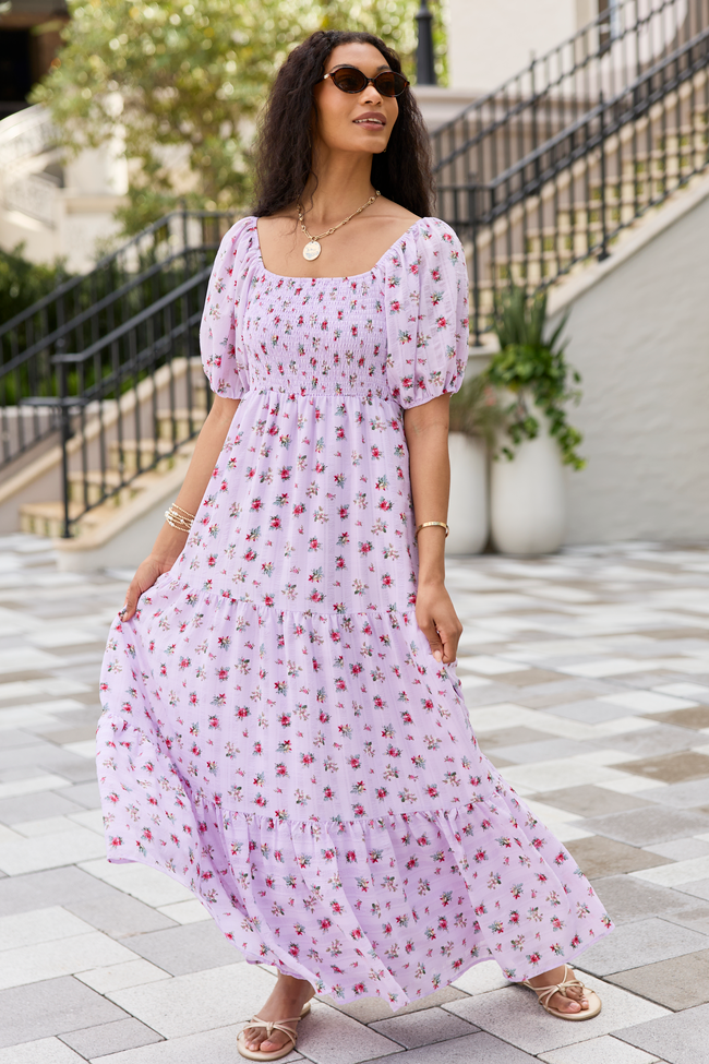 Aurora Lavender Smocked Top Maxi Dress