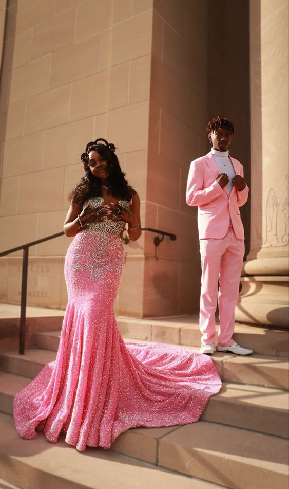 Stunning Pink Mermaid Sequins Prom Dress,22th Birthday Outfit cc995