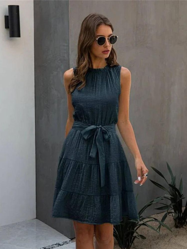 Yolanda Aesthetic Chic Dark Blue Summer Dress Statement Occasion Edit