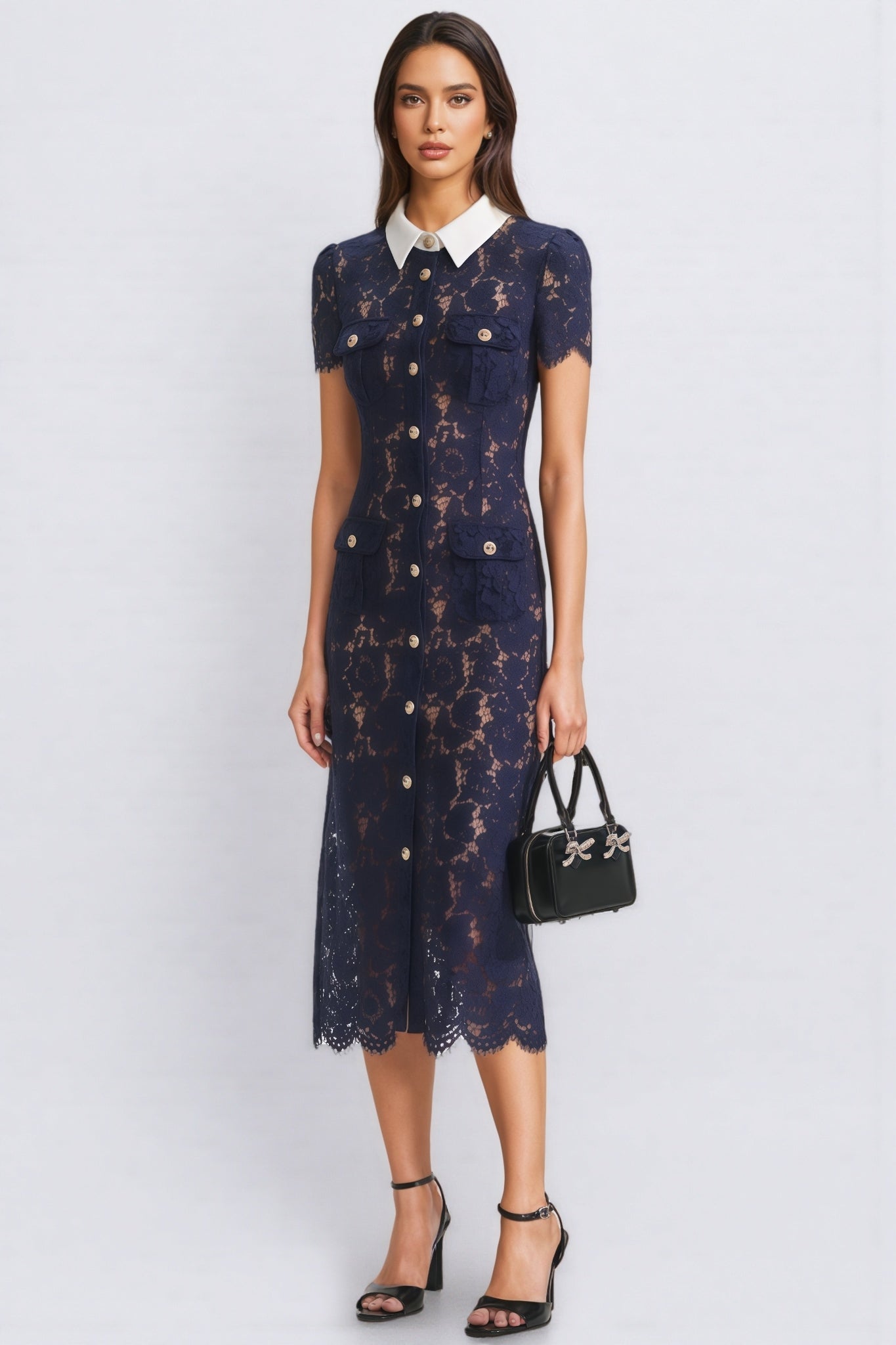 Shaylah Lace Contrast Collar Midi Dress - View 2