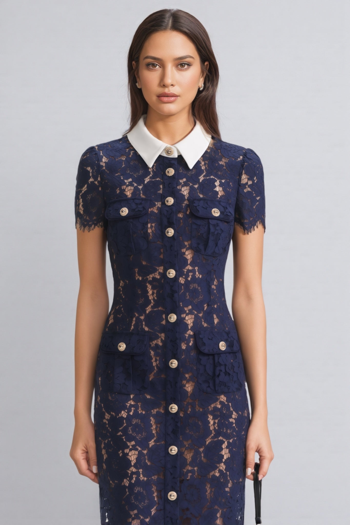 Shaylah Lace Contrast Collar Midi Dress - View 3