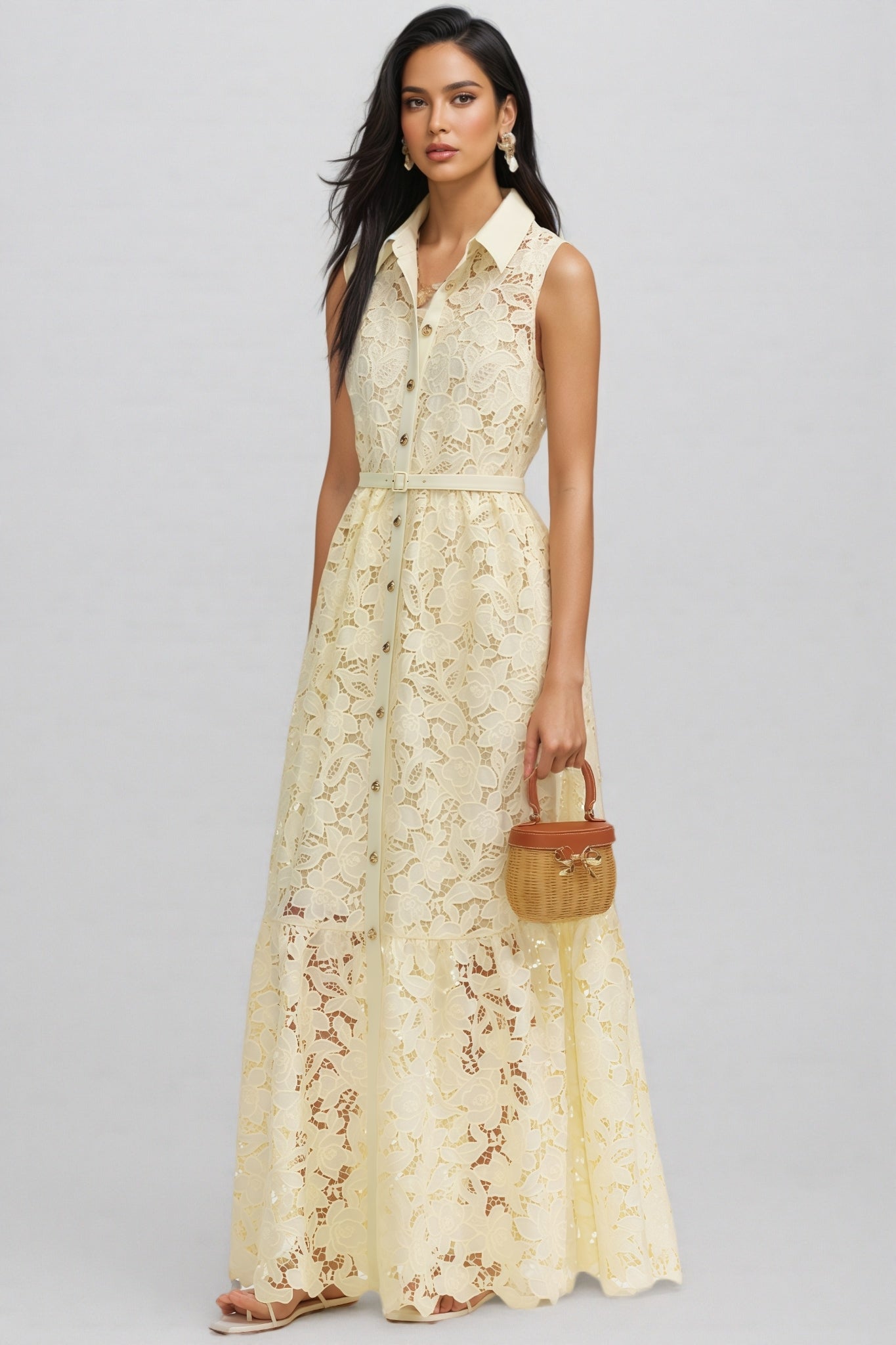 Caialt Yellow Lace Maxi Dress - View 3