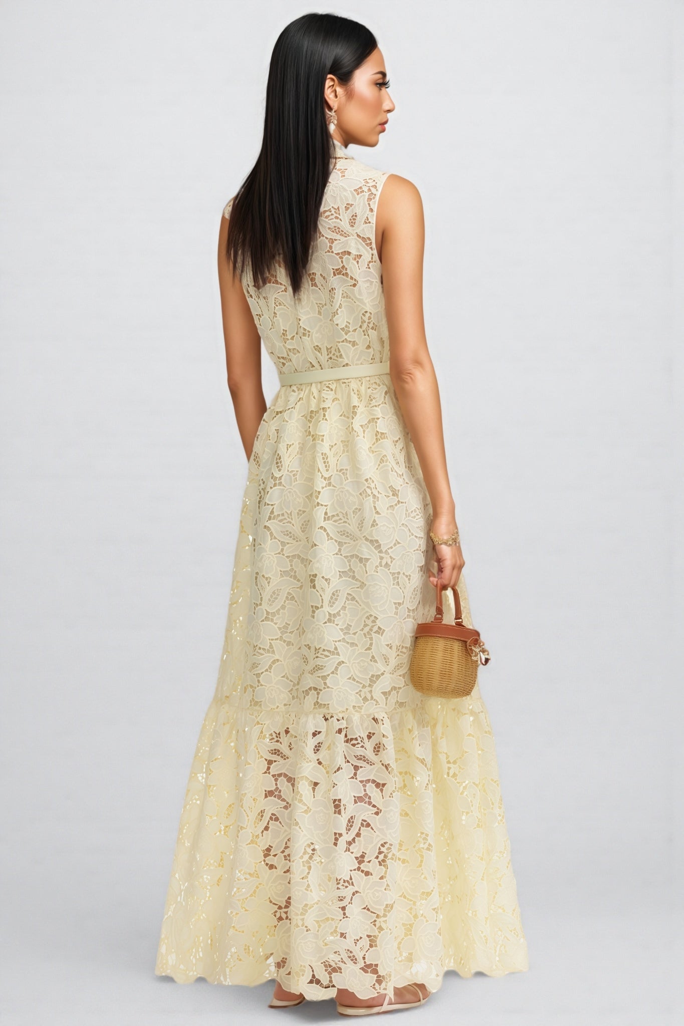 Caialt Yellow Lace Maxi Dress - View 4
