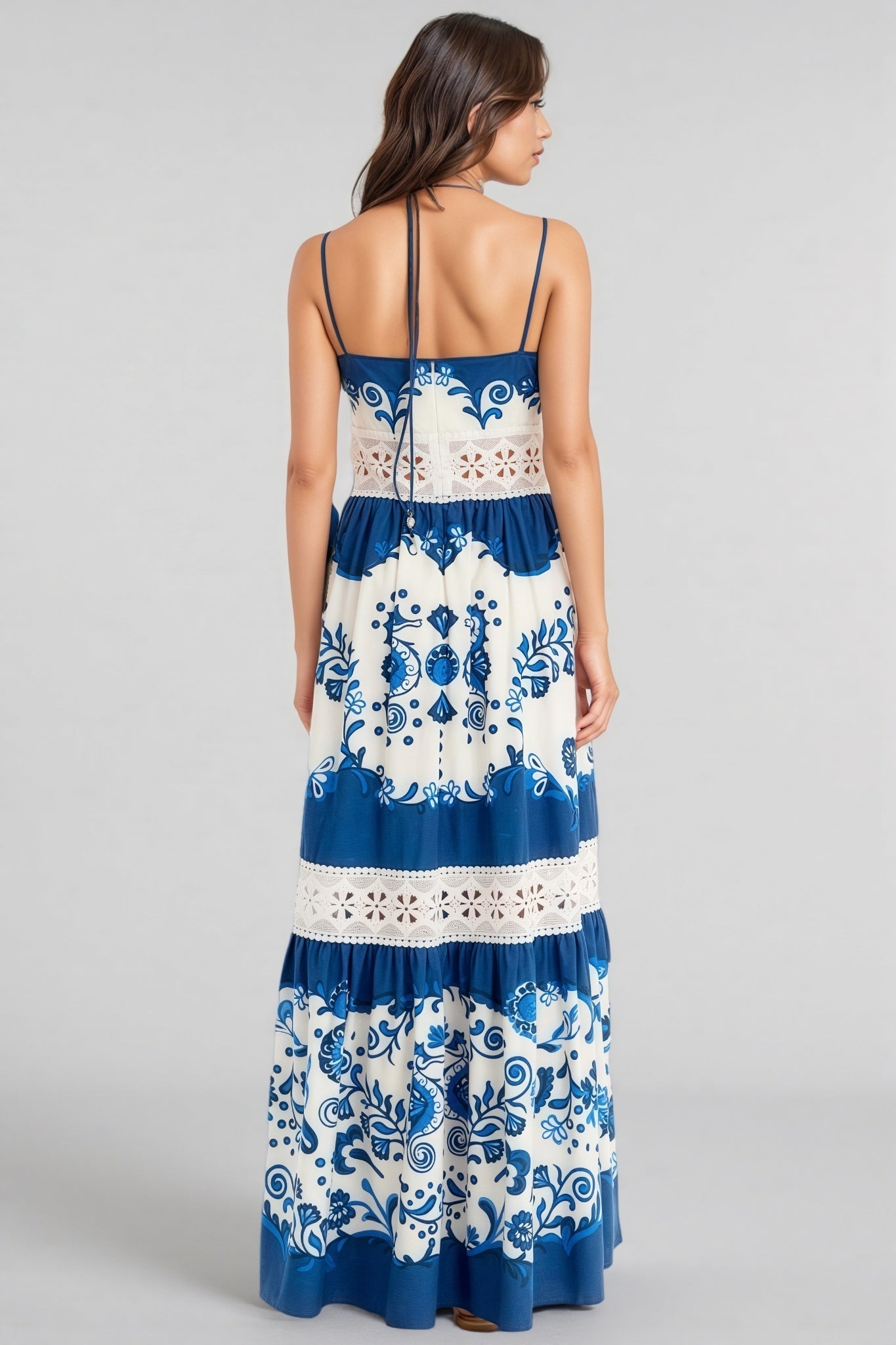 Urwed Blue Strapless Lace Maxi Dress - View 3