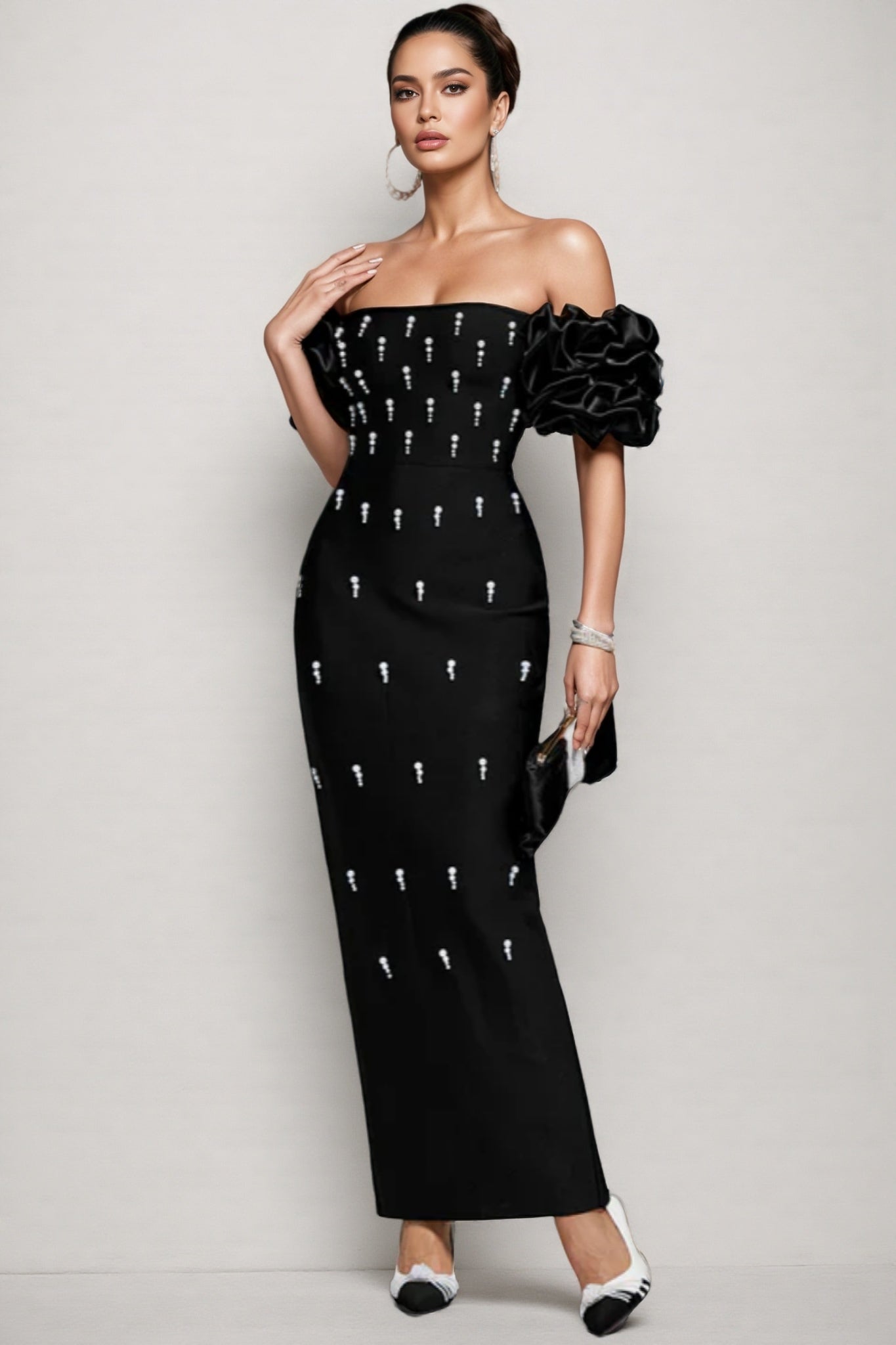 Helesa Off Shoulder Pearl Bandage Maxi Dress - View 2