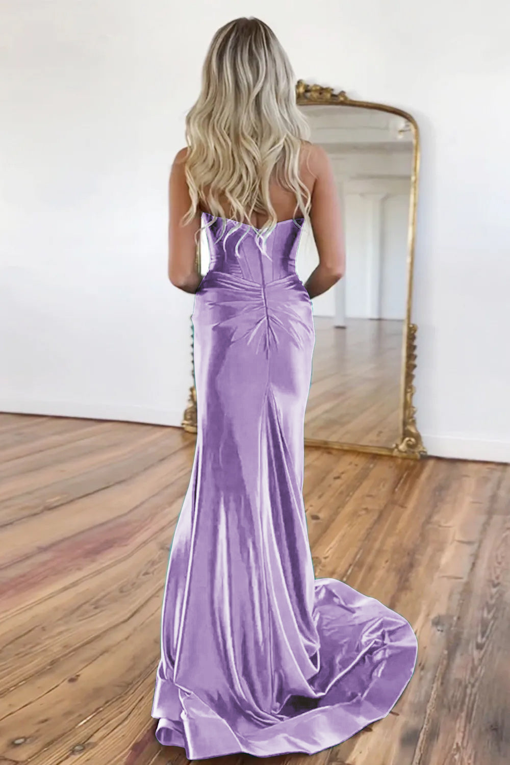 Green Gorgeous Mermaid Sweetheart Satin Prom Dress With Split