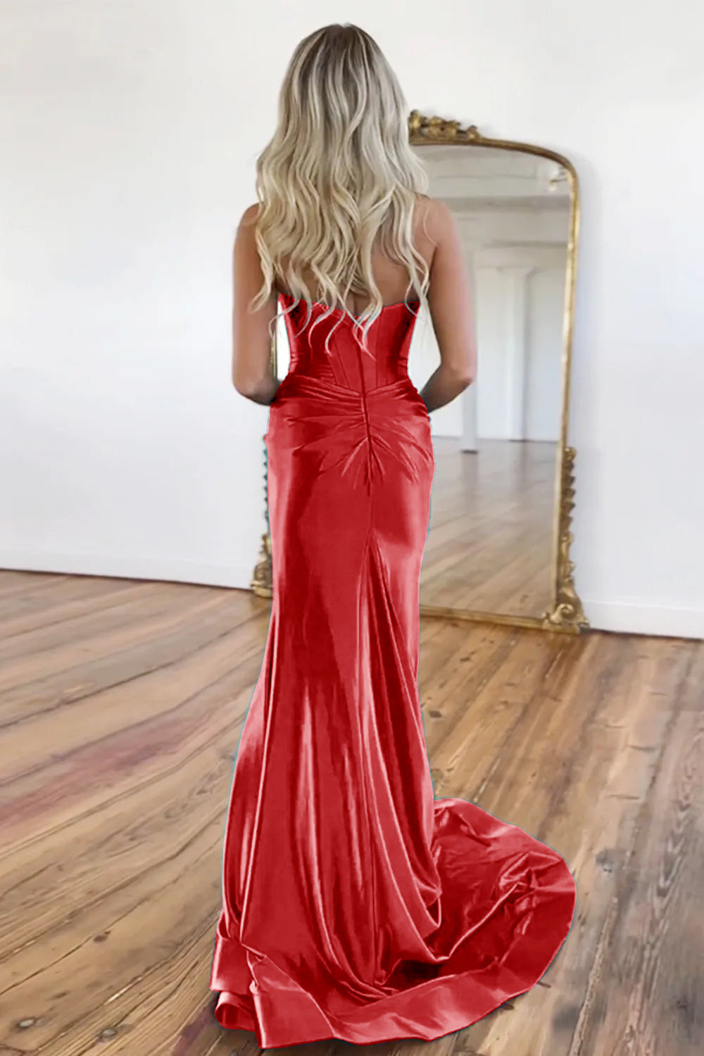 Green Gorgeous Mermaid Sweetheart Satin Prom Dress With Split