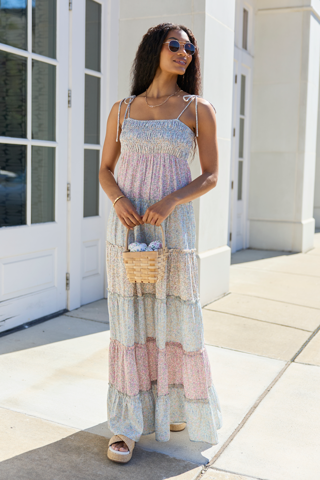 Paisley Print Smocked Bodice Tie Strap Tiered Maxi Dress 2