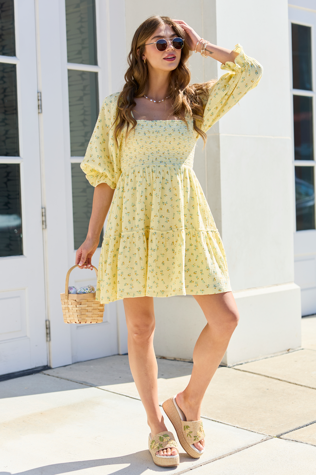 Ditsy Floral Smocked Square Neck Puff Sleeve Tiered Mini Dress 2