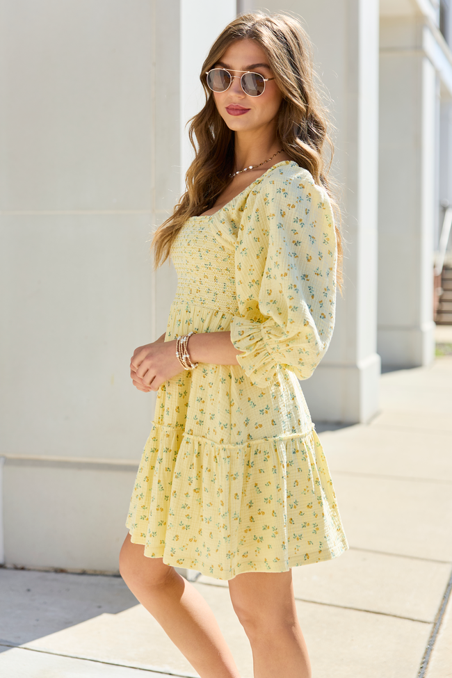 Ditsy Floral Smocked Square Neck Puff Sleeve Tiered Mini Dress 3