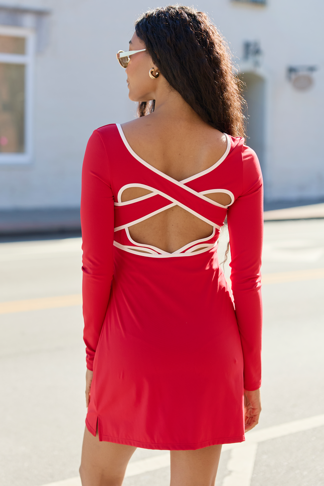 Scoop Neck Long Sleeve Contrast Trim Active Mini Dress 5