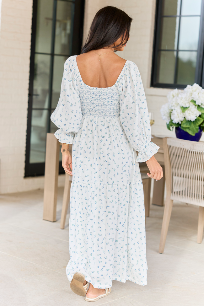 Thalia White Floral Smocked Top Maxi Dress