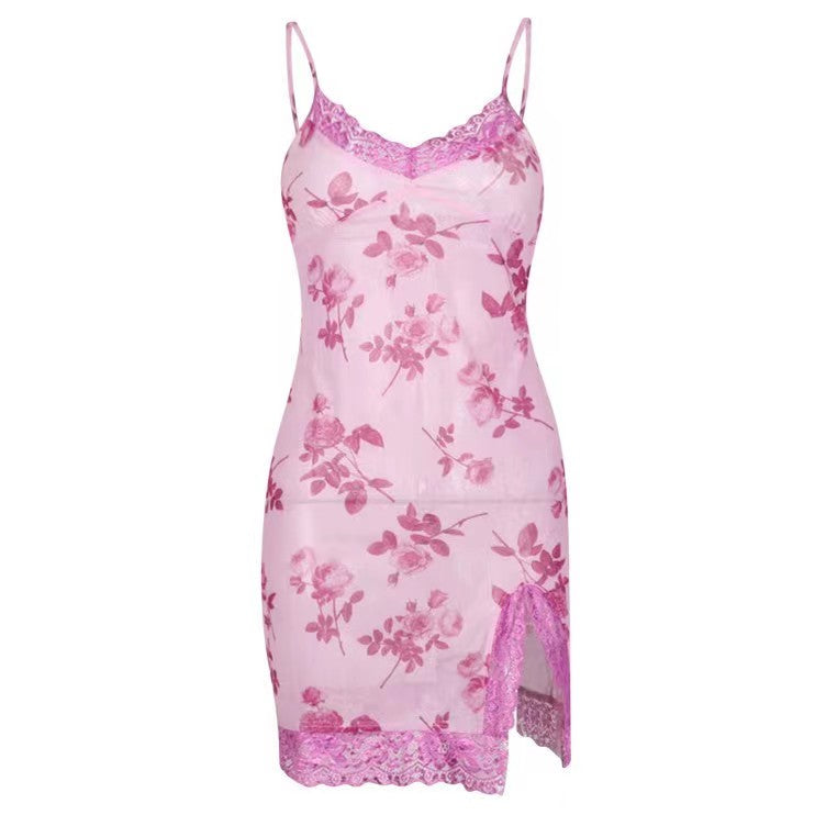 Floral Lace Trim V-Neck Slip Mini Dress 6