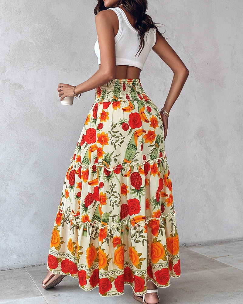 Multicolor Maxi Skirt Floral Print Viscose