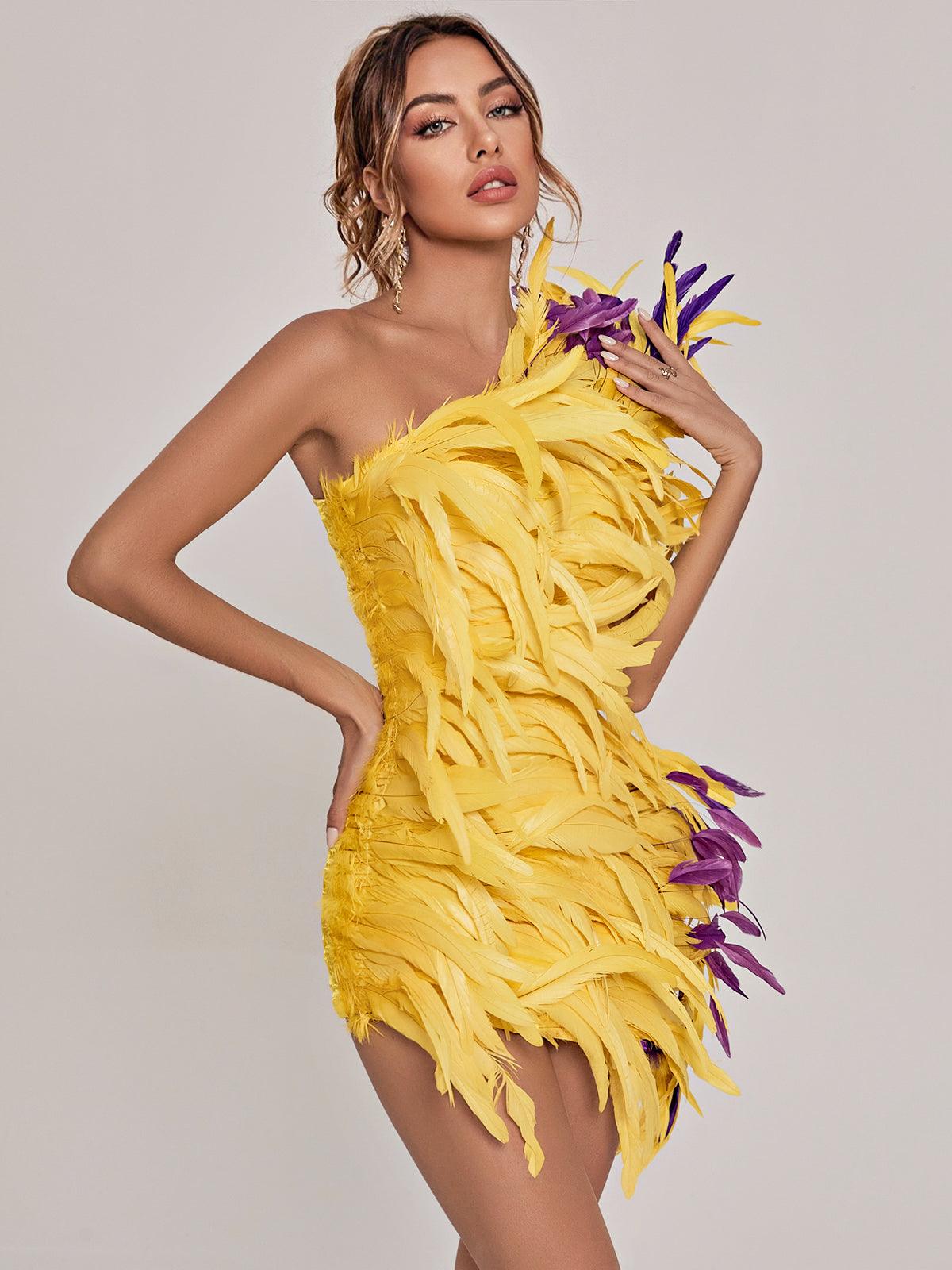Paislee Asymmetric Feather Mini Dress - View 4