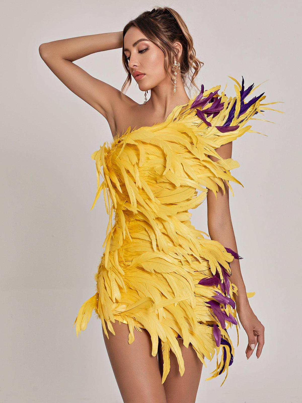 Paislee Asymmetric Feather Mini Dress - View 3