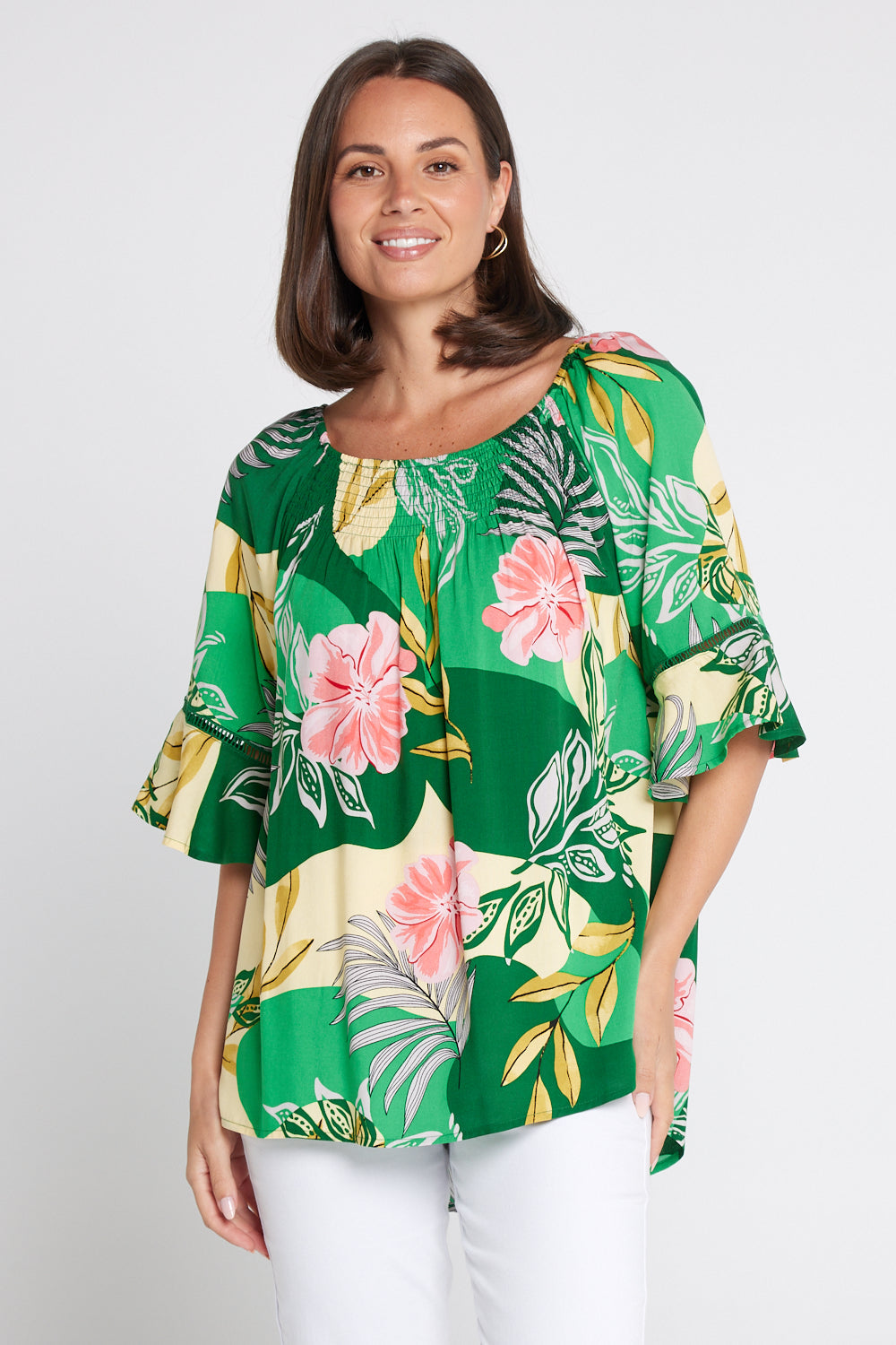 Palm Cove Top - Emerald/Pink Floral Top