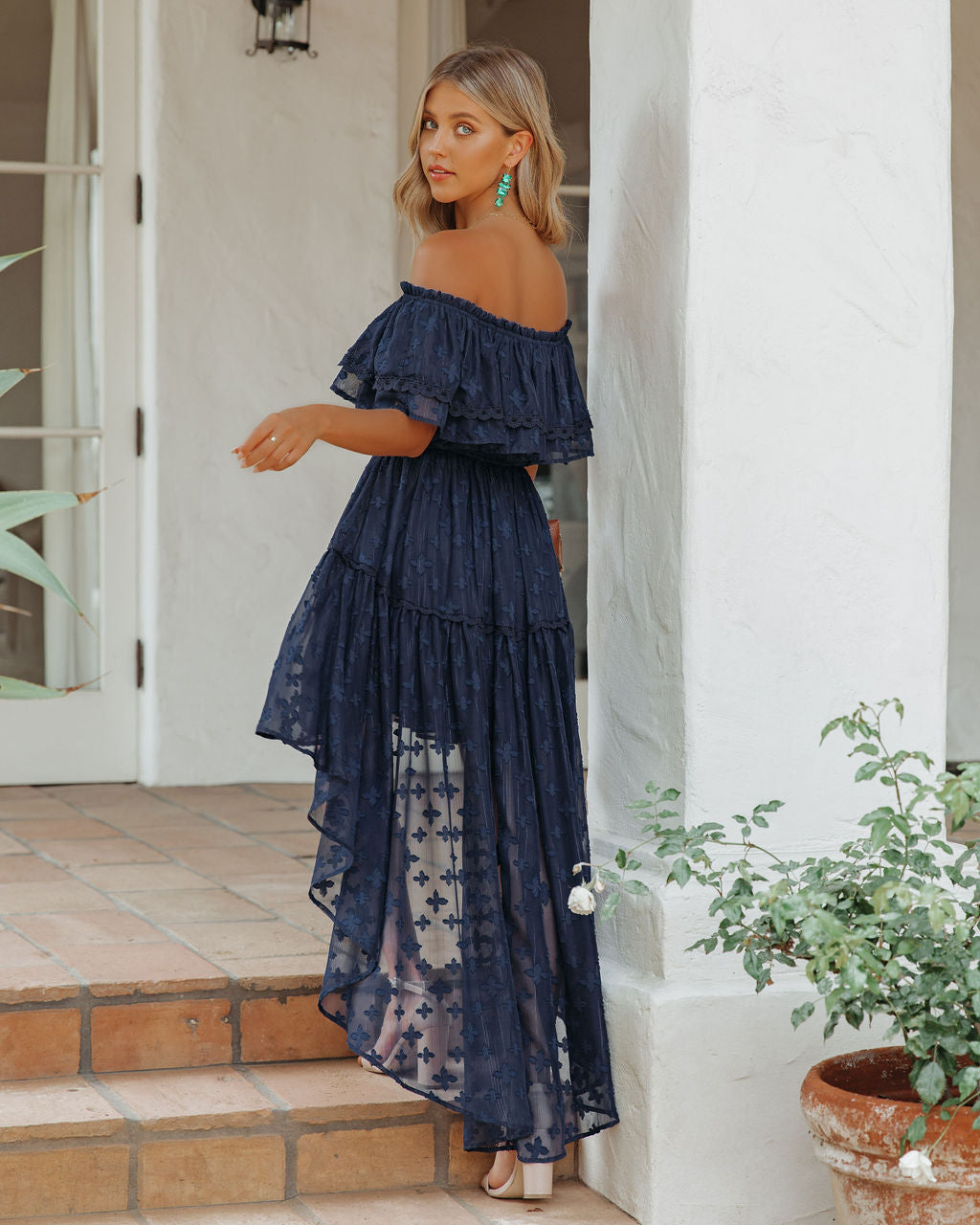 Panache Off The Shoulder High Low Maxi Dress Navy