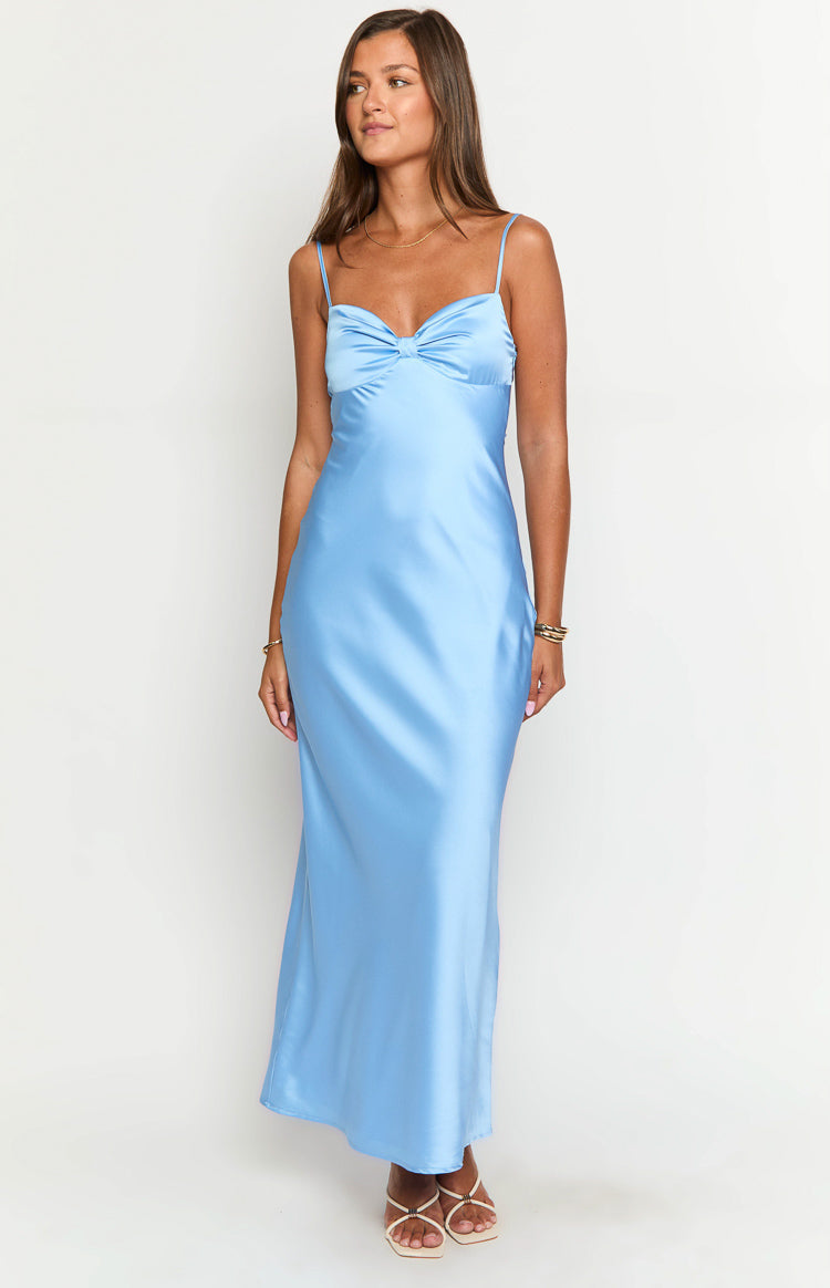 Satin Twist Front Sweetheart Spaghetti Strap Maxi Dress 2